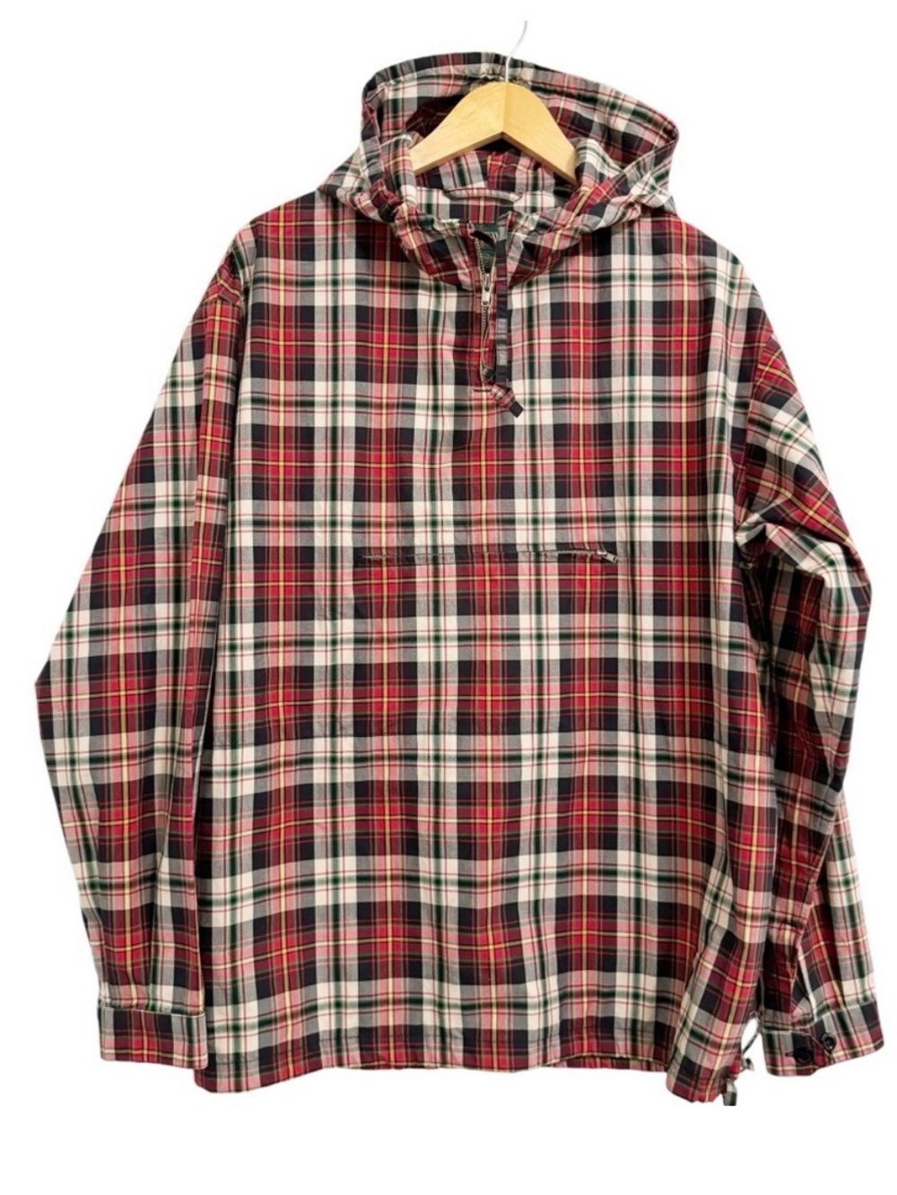 VINTAGE 1990’s J Crew plaid tartan hooded anorak windbreaker jacket half zip XS